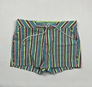Mr Turk Swim Trunks Mens 34 Vertical Stripe Retro Neon Lined Shorts
